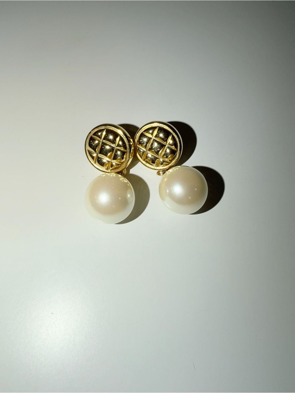 Vintage Signed Marvella Gold-Tone Faux Pearl Drop Pierced Earrings